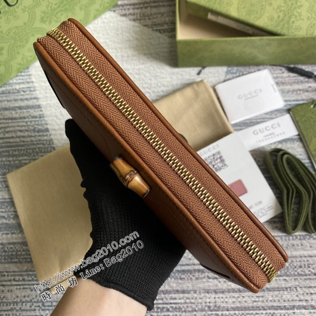 Gucci新款錢包 古馳竹子設計拉鏈女錢包 Gucci全皮純色長錢包 658634  ydg3020